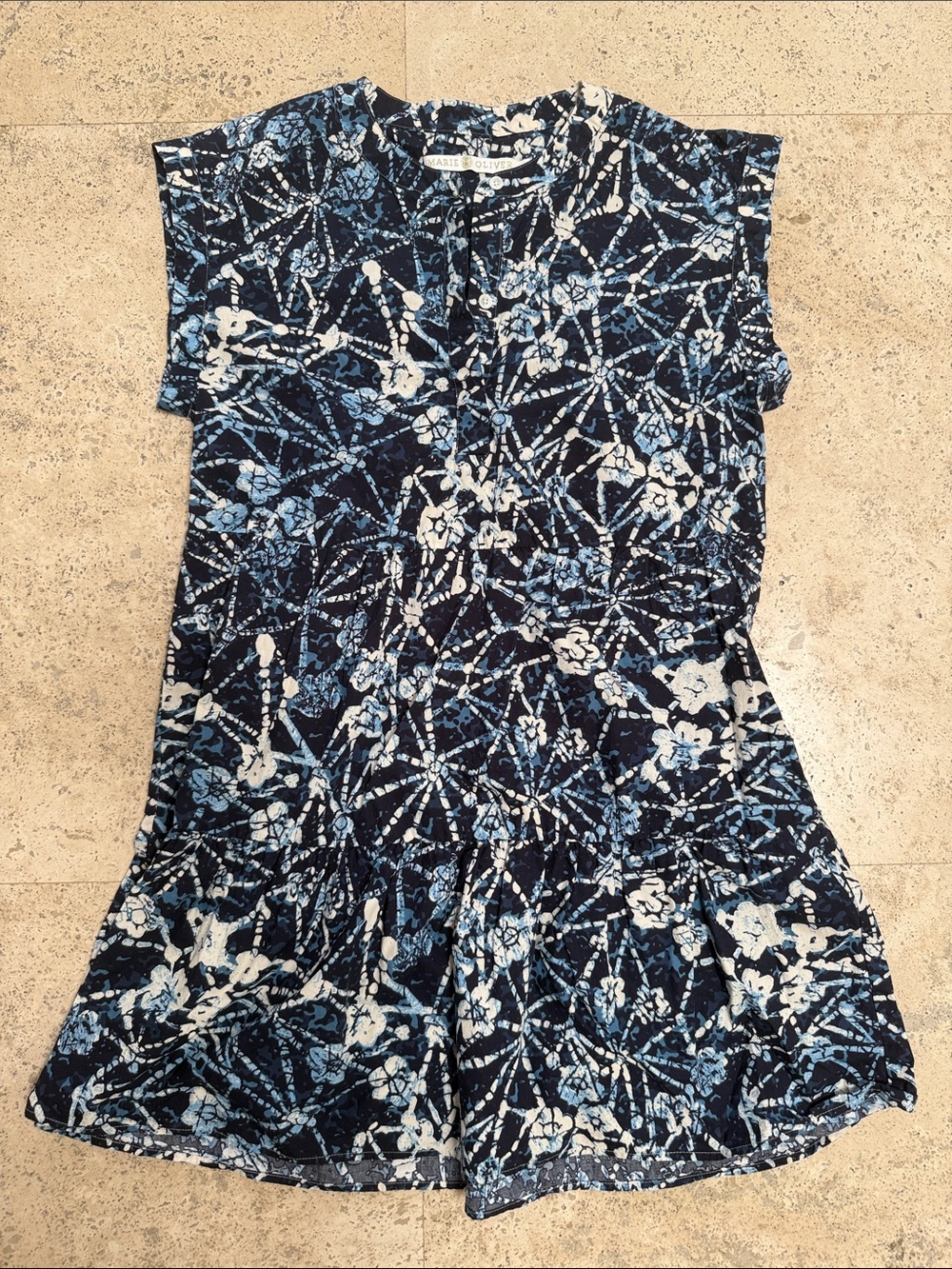 Marie Oliver Blue Floral Tie-Dye Short Sleeve Dress